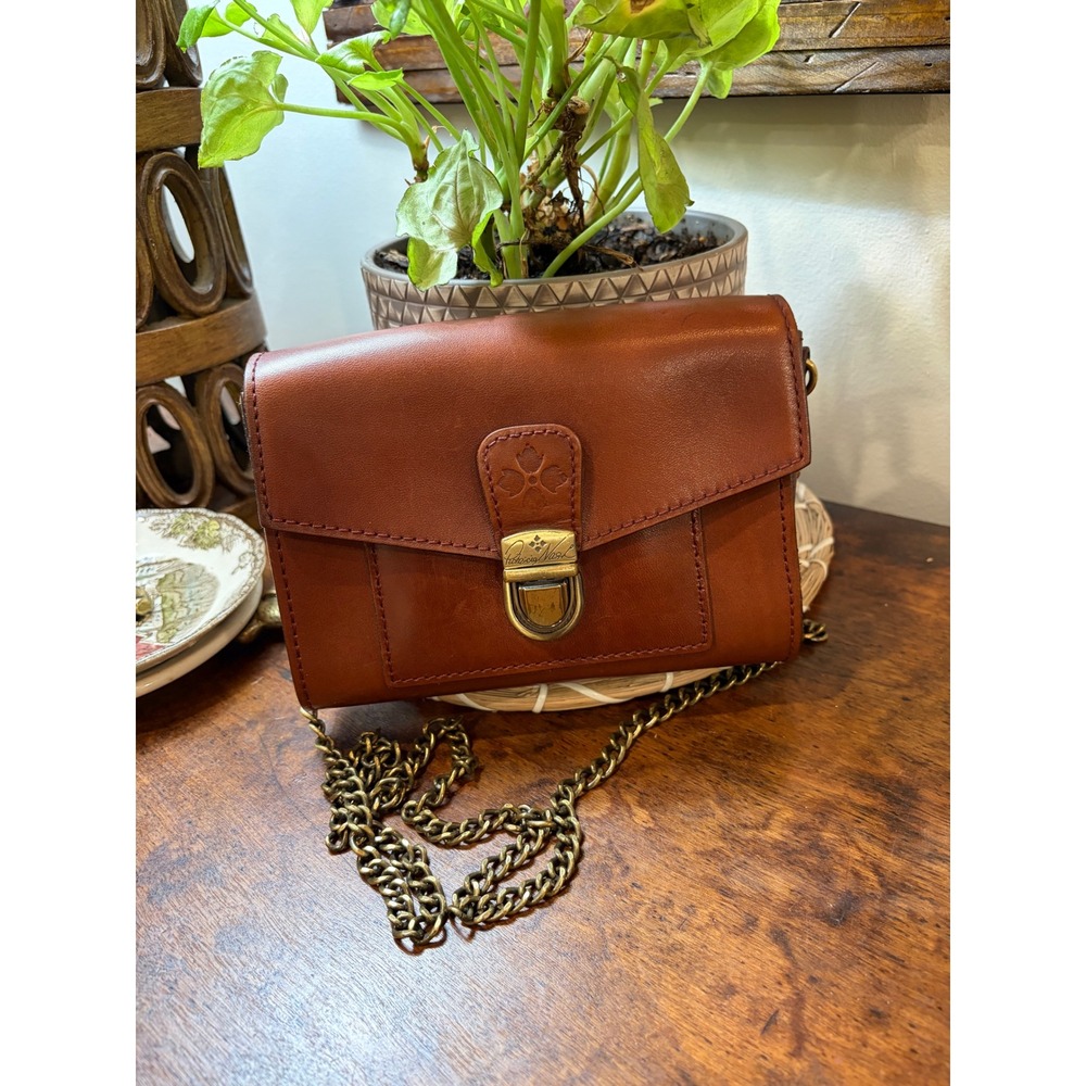 Patricia Nash Tan Leather Crossbody Bag Chain Strap Belt Bag Convertible Brown